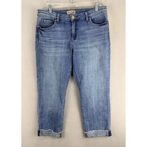 Kut From The Kloth Jeans Women's Sz 12 Amy Crop Straight Leg Cuffed Blue Denim